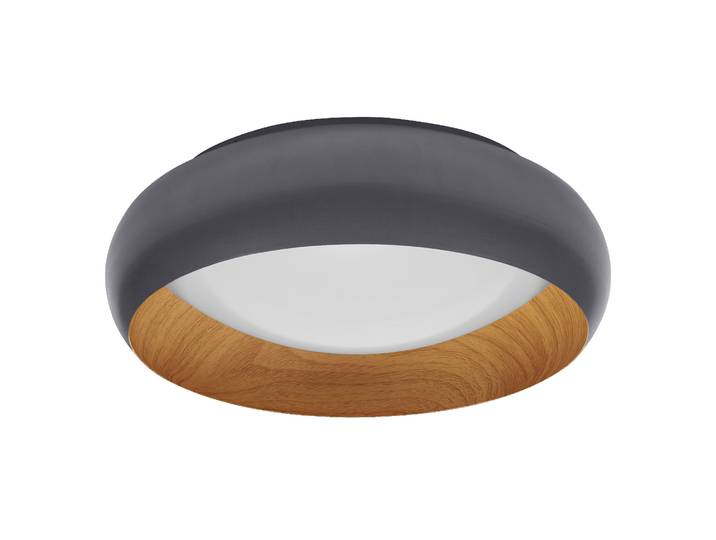 LEDVANCE ORBIS Livia LED-Deckenleuchte mit Metallring, grau/Holzdekor, 16W, 750lm, 3000K, 300mm, 830 freundliches Warmweiß, durch Klicken in 3-Stufen dimmbar, IP20, Schrauben/Dübel inklusive