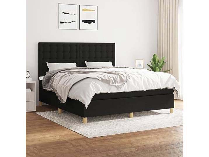RJPLMFV Lattenrost, Matratze, Schwarz, 180 x 200 cm, Stoff Verstellbarer Kopf, Taschenfedern, Rückenstütze, mittlere Härte, weicher Matratzenschoner