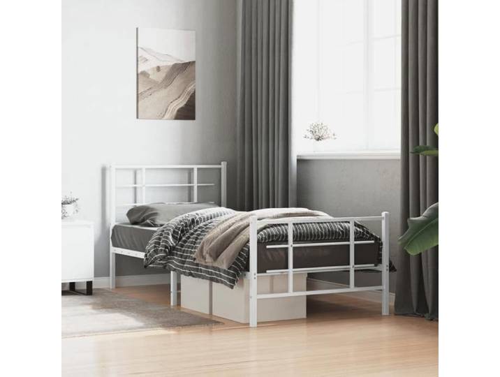 Cadre de Lit Métal avec Tête de Lit Pied de Lit Lit Simple avec Sommier à Lattes Lit Adulte avec Pied Chambre 355620