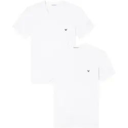 Emporio Armani für Herren. EM000392_AF14132 Set 2 elastische Strick-Homewear-T-Shirts mit weißem V-Ausschnitt (L), Heimtextilien, Baumwolle,