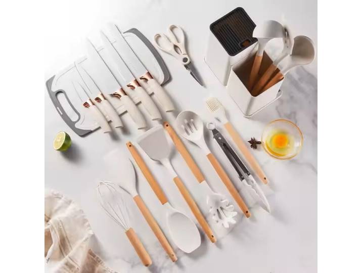 Ensemble de 19 pièces couteaux de cuisine et ustensiles en silicone