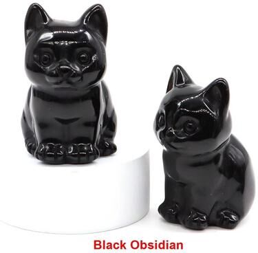 Inspired Finds Natural Amethyst Cat Statue Hand Carved Crystal Figurine For Healing & Meditation Decor black Obsidian