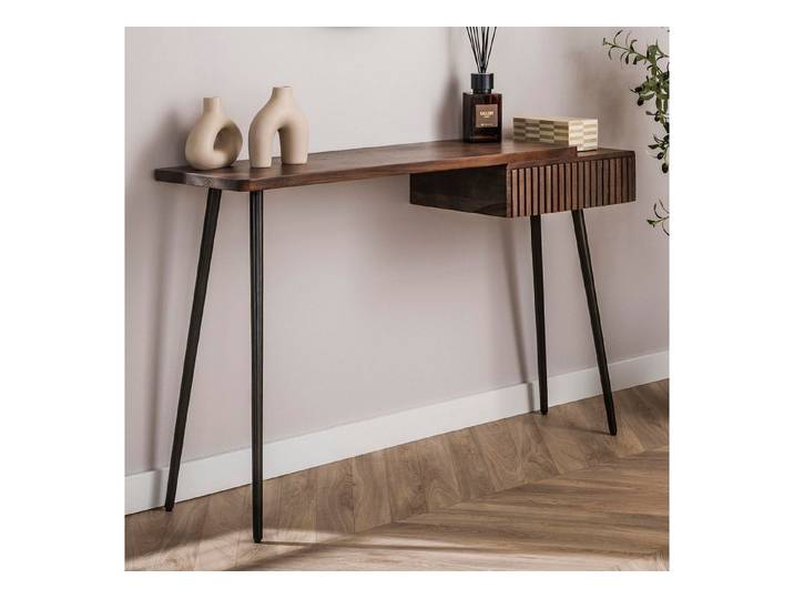 alesvelt Konsolentisch CARVE DRIFTWOOD Asymmetrischer Massivholz-Tisch mit 3D-Rillenfront (1-Tisch), 120x35x76cm, Akazienholz