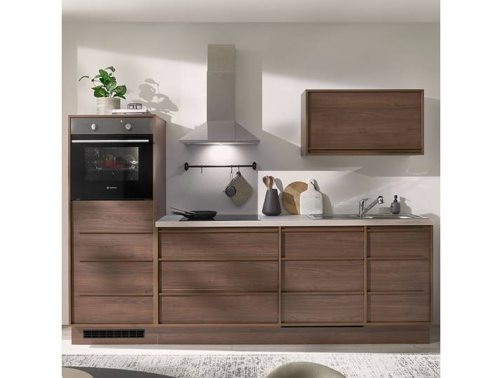 Exklusive Küchenzeile autark 264 x 200 x 60cm Braun/Eiche Dunkel Dekor Elektrogeräte Basic