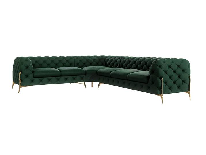 S-Style Möbel Natalie - Chesterfield Ecksofa mit Goldene Metall Füßen - Flasche Grün
