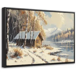LEINWAND Bilder mit Rahmen - Winter - Schnee - Zuhause - Natur - 30x20