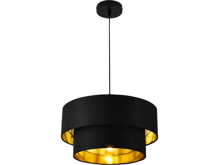 Lampe à suspendre Lopar E27 Plafonnier Lampe à suspendre 40 cm Métal Tissu Noir-Or