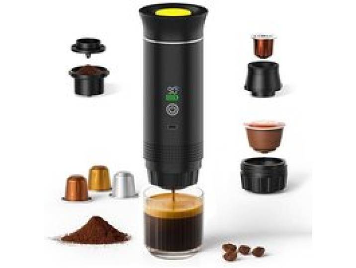Machine à Expresso Portable Électrique Auto-Chauffante USB-C avec Base Antidérapante Compatible Capsules et Café Moulu Voyage