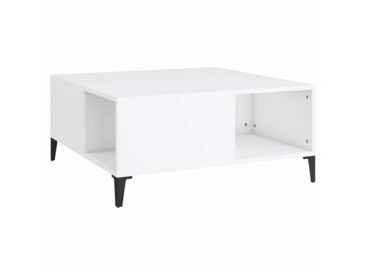 LASWWQMRF Couchtisch Weiß 80x80x36,5 cm Holzwerkstoff Metall Moderner Beistelltisch mit Fächern für Zeitungen im Wohnzimmer, pflegeleichte Oberfläche und stabilem Gestell.