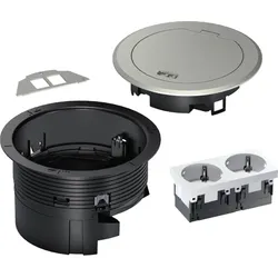 Hager BSR02D01 Installationsdose R02, 2x SCHUKO, Keystone Typ 01 2-f, Metall Klappdeckel silber
