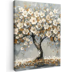 LEINWANDBILD Baum - Blumen - Weiß - Natur - Kunst Room Decor 30x40 cm