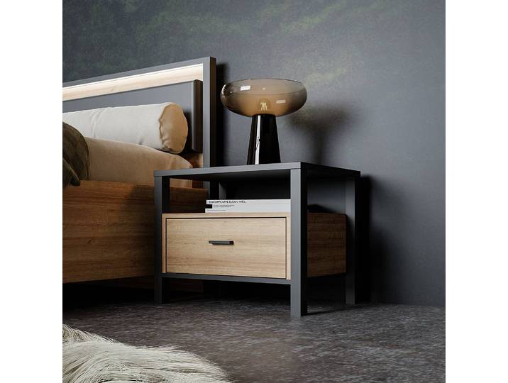 Nachtkommode 55 x 49 x 40cm Schwarz/Braun/Eiche Dekor/Schwarz