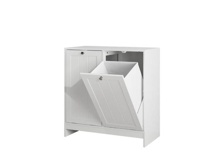 ELVORIN Meuble de rangement salle de bain à linge basculant 66 x 33 x 68 1 cm 2 paniers amovibles blanc