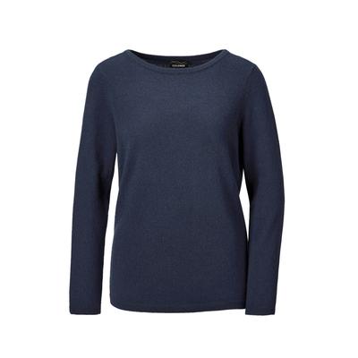Strickpullover GOLDNER "Kurzgröße Feinstrickshirt mit U-Boot-Ausschnitt", Damen, Gr. 19, blau (marine), Obermaterial: 100% Kaschmir WS., figurumspielend, U-Boot-Ausschnitt, eng Rippe, Pullover Strickpullover, keine/nicht relevant