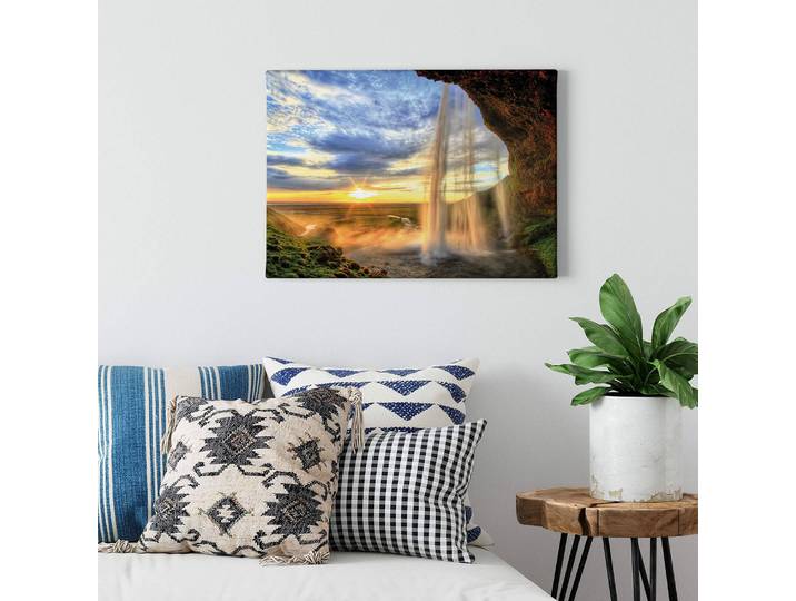 Leinwandbild Wasserfall Polyester PVC / Fichtenholz Blau 70 x 50cm