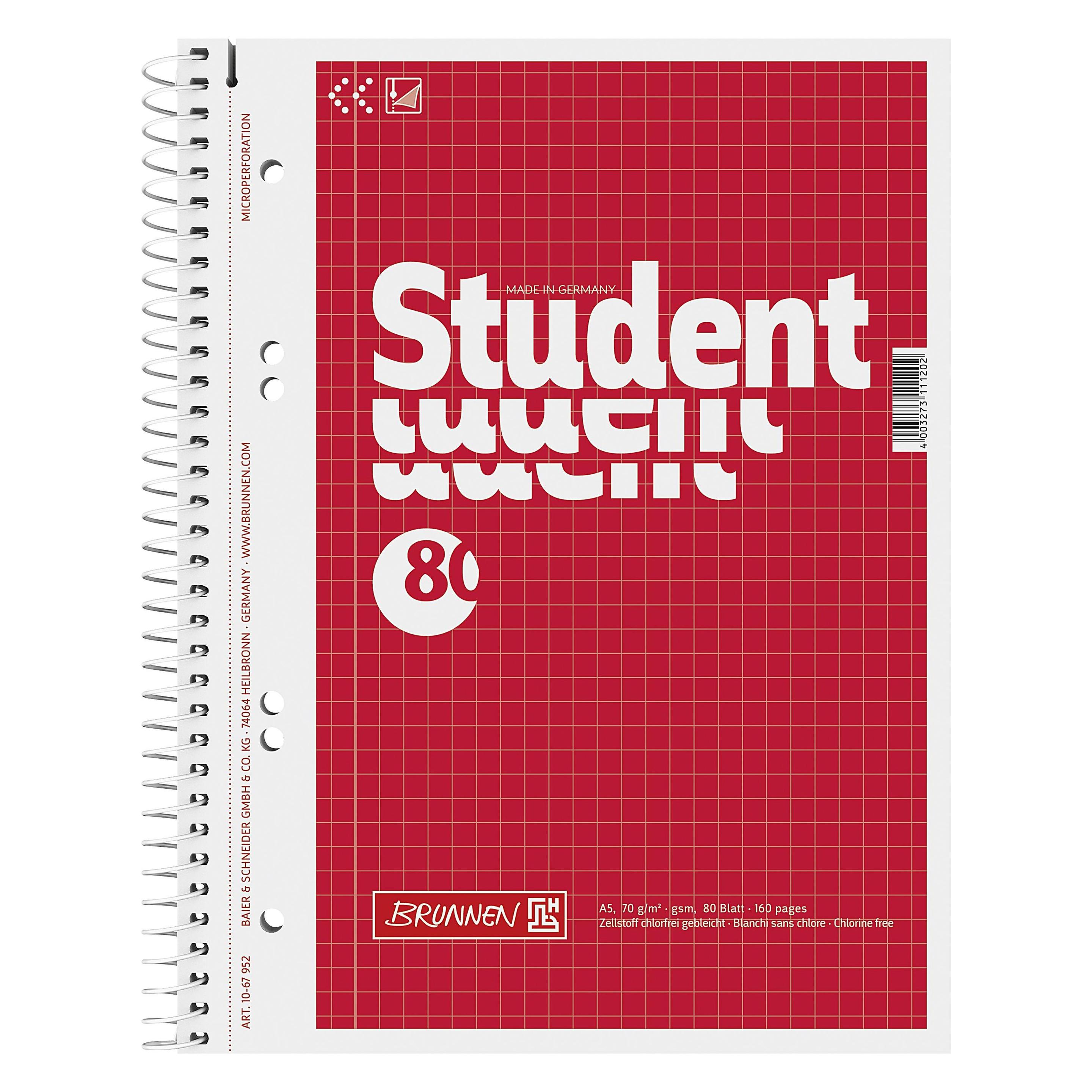 Brunnen Collegeblock Student (A5, Kariert, Weicher Einband) (1067952)