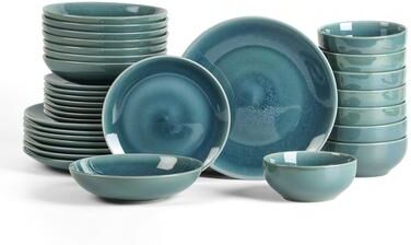 Stone Lain Riley Stoneware Dinnerware Set with Pasta Bowls and Reactive Glaze