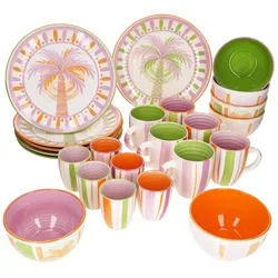 Tropicana 24tlg Brunch Set Steingut Teller Schalen Kaffeebecher Joghurtbecher