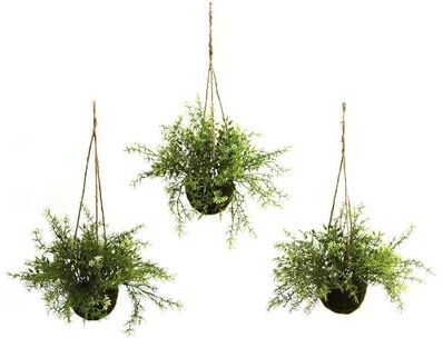 Nearly Natural Ruscus and Sedum Hanging Basket (Set of 3)