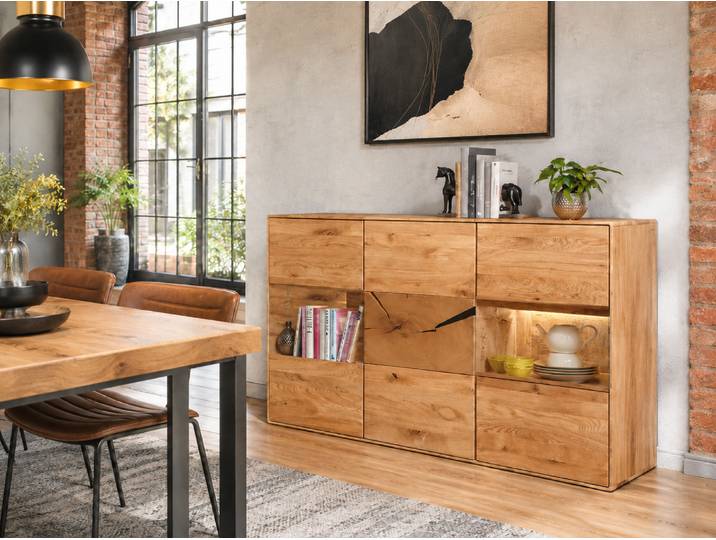 3-türiges Sideboard Dunja in Wildeiche massiv – Montierte Lieferung – 3%-Vorkasse-Rabatt
