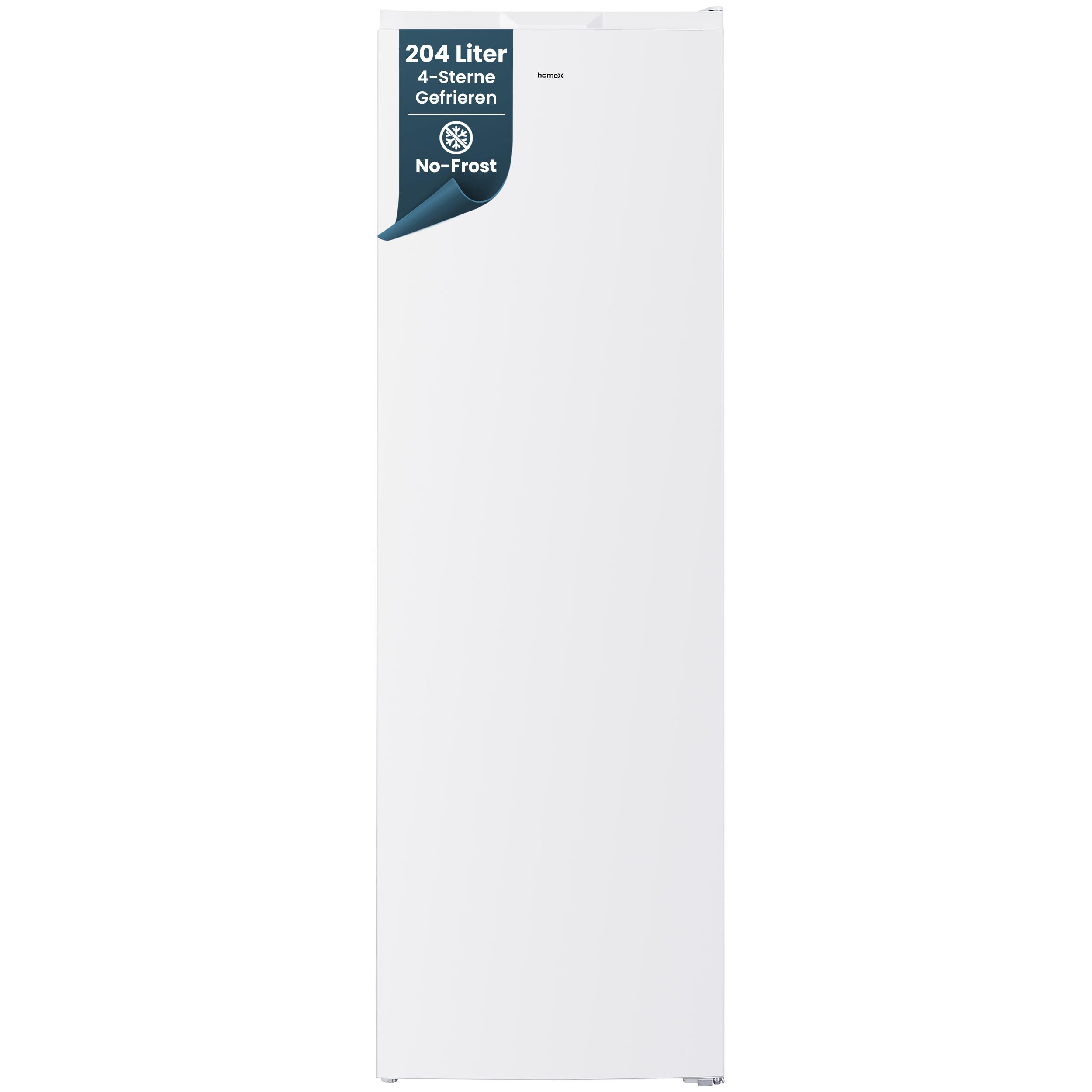 homeX Gefrierschrank No Frost, Tiefkühlschrank groß - 204 Liter, 4-Sterne Gefrieren, Super-Frost-Funktion, FSN2041E-W