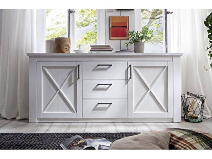 trendteam smart living - Sideboard Kommode Schrank - Wohnzimmer - Georgia - Aufbaumaß (BxHxT) 197 x 88 x 42 cm - Farbe Pinie Weiß Struktur - 173587256