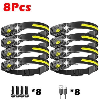 Uplifted Finds Panoramic COB LED 5 Mode Motion Sensor Rechargeable Headlamp 8 Pcs With Hooks