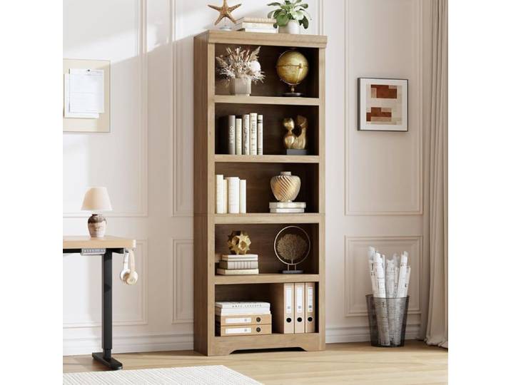 KOIOPLIE Étagère 5 niveaux style ferme bibliothèque ouverte avec étagères réglables MDF haute densité anti-bascule