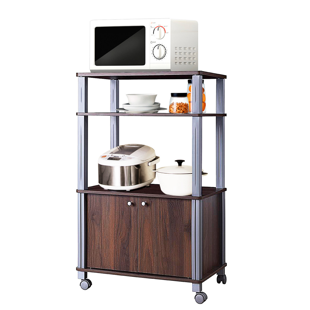 Costway Keukenrek op wielen voor magnetron, Bruin, B/D/H: 60 x 40 x 98 cm