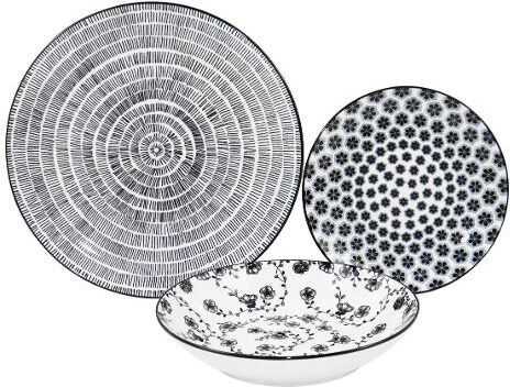 amicasa Art 46 Servizio Piatti Vega 18 Pezzi In Porcellana Colore Nero - Art 46
