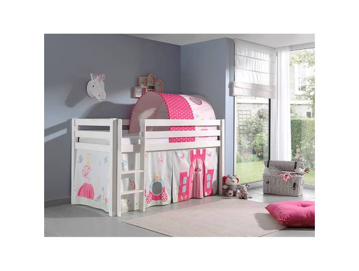 Spielbett Princess 90 x 200cm Weiß/Kiefer Weiß mit Tunnel/mit Leiter