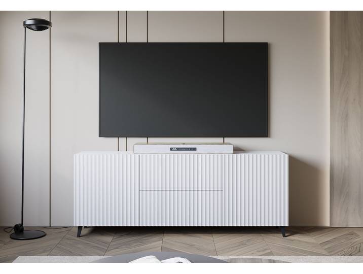Lowboard HOME AFFAIRE Phuket, Front MDF , weiss (weiß matt, weiß gefräst), B:180cm H:69,4cm T:39cm, Sideboards, Lowboard, 2 Schubladen, 4 Türen, 6 geschlossenen Fächern, Breite 180cm