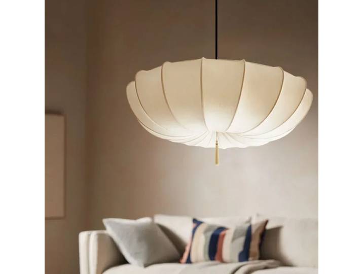 Lustre en tissu rétro français de style japonais Wabi Sabi, design parapluie crème, luminaire suspendu d'inspiration nordique pour chambre à coucher et salon