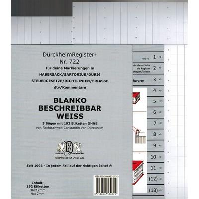 DürckheimRegister® BLANKO-WEISS beschreibbar für Gesetzessammlungen, Nonbook von Constantin Dürckheim, Dürckheim Verlag, 978-3-86453-072-2
