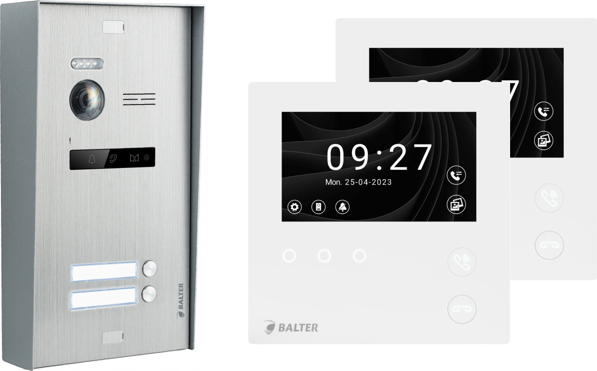 BALTER EVO HD MINI Aufputz Video Türsprechanlage Silber Set 2 Teilnehmer 2x 4,3" Monitor