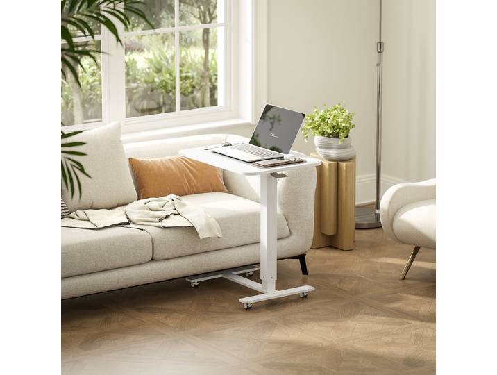 HOMCOM Bureau Debout Ajustable avec Roulettes Blanc 65x48x70-110cm