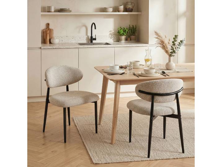HOMCOM Chaises Salle à Manger Rembourrées Acier Beige