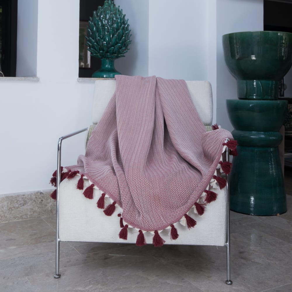 Febronie Manta plaid algodón rojo burdeos 160x250