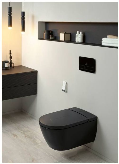 Villeroy und Boch ViClean-I200 Dusch-WC spülrandlos V0E200R7 Form oval, Pure Black CeramicPlus
