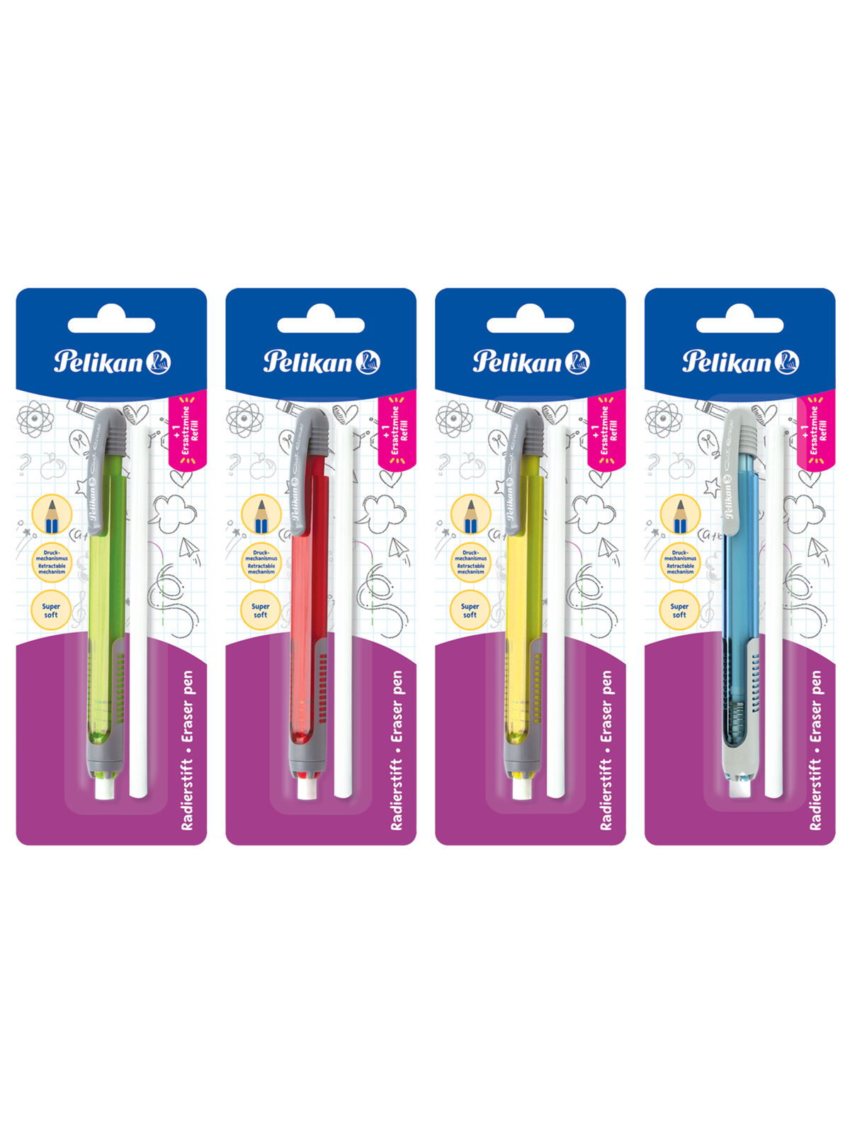 Pelikan Radierstift + Refill, Kunststoff, 65 x 190 x 15 mm, Blisterkarte sortiert
