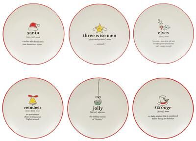 "Certified International Christmas Fun Red Sayings 8.5"" Dessert Plates, Set of 6 Assorted Designs - 8.5-inch"