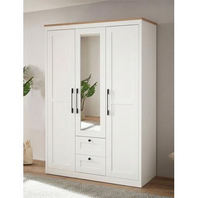 Kleiderschrank OTTO HOME "Büsum Schlafzimmer Schrank mit 3 Türen und Spiegel", weiß, B:150cm H:210cm T:60cm, Schränke, Kleiderschrank, Schlafzimmerschrank Landhaus Design Garderobe Schrank Bestseller
