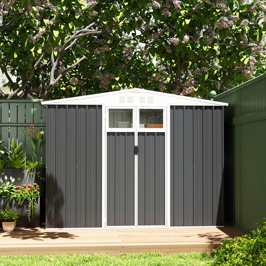 Outsunny 8 x 4 ft Metal Garden Shed Waterproof Galvanised Steel Dark Grey 246cm W X 117cm D X 180cm H
