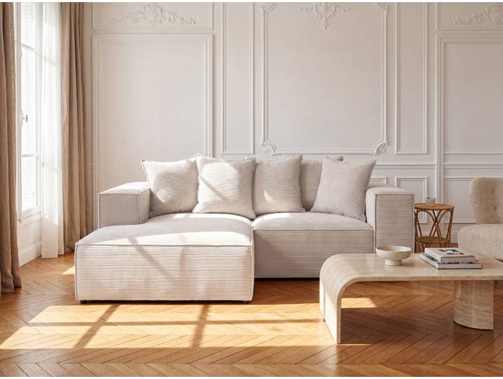 Designer Ecksofa Largo Mini in Cord - Beige - Links - Cord - Luxusbetten24
