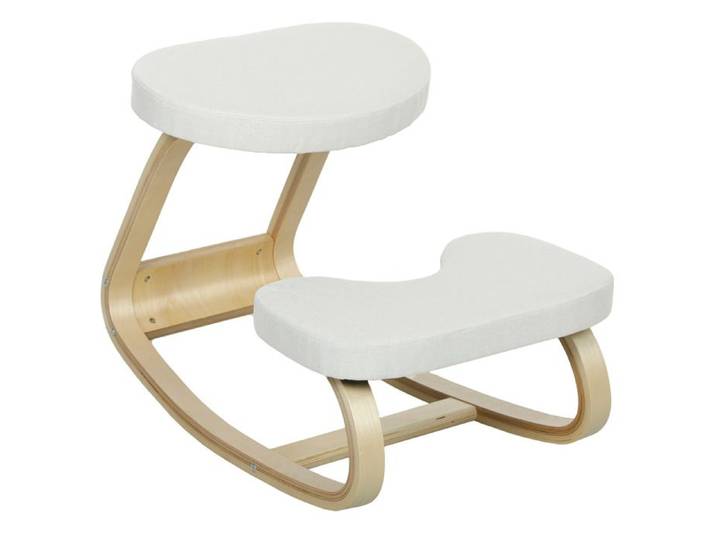 Siège assis genoux - HOMCOM - en bois à bascule - pour bureau à domicile - améliorer la posture maux de dos - crème