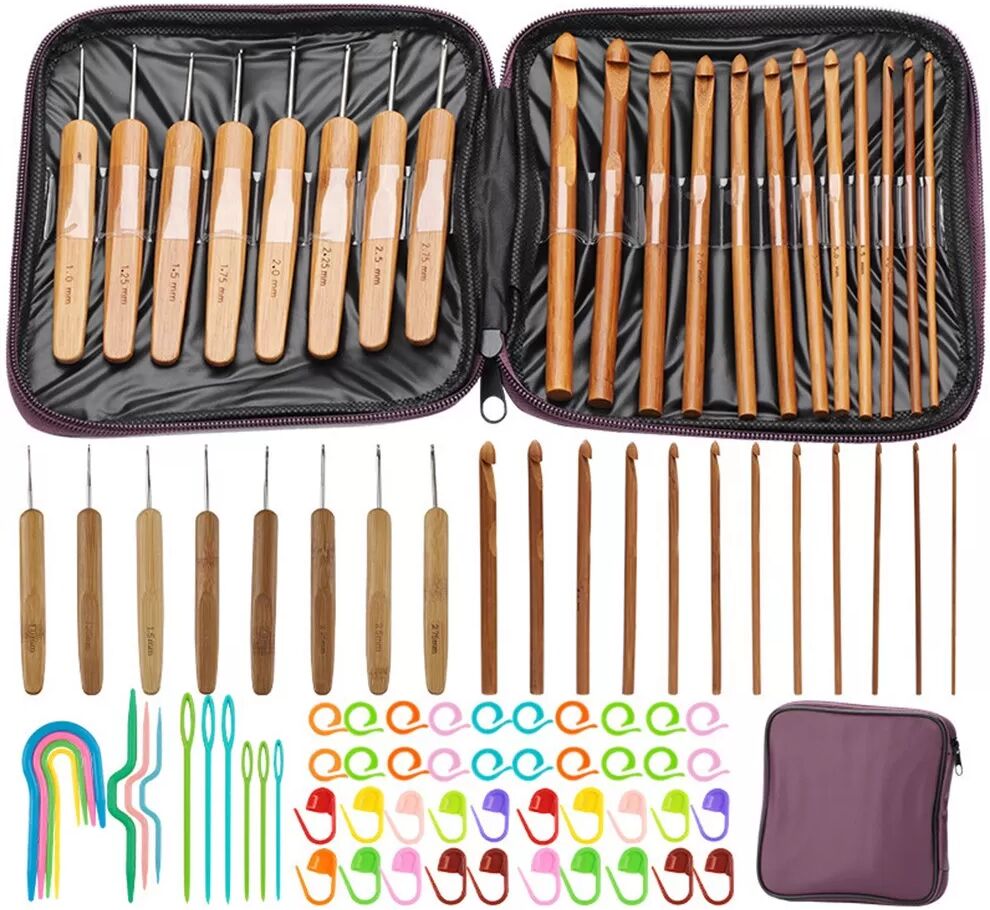 INF Mehrfarbiges TPR Soft Handle Aluminium Häkelnadel Set mit Etui - DIY Stricknadeln Kit