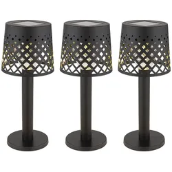 3x LED Solarlampe Tischleuchte Außenlampe Terrassenlampe klar schwarz H 21 cm