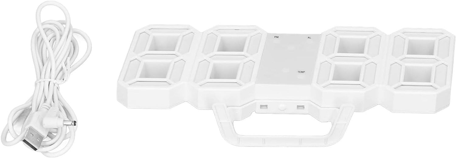 Moderne 3D LED Digitale Wandklok met Temperatuurweergave, Wit, 23,1 x 9,4 cm