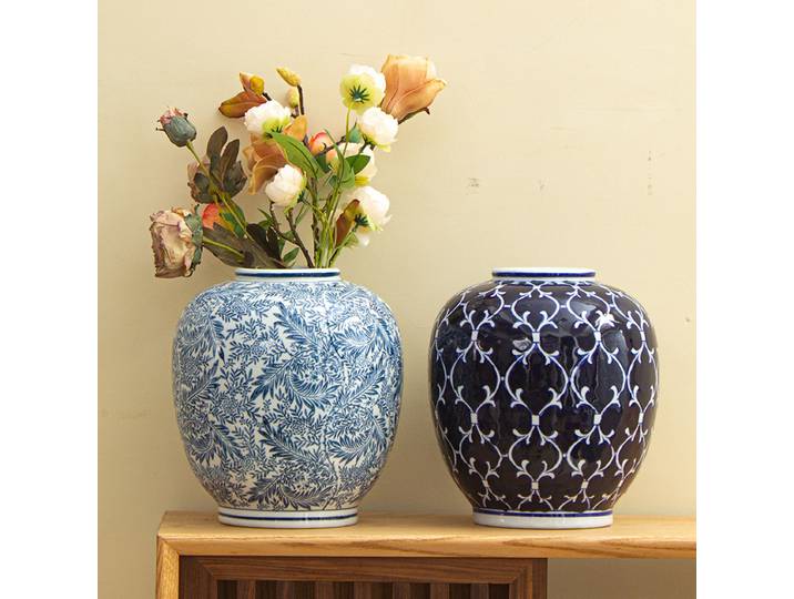 Nouveaux Vases en céramique chinoise pour fleurs, Vase en porcelaine bleue et blanche, Arrangement de fleurs de pivoine, Vase à fleurs en céramique pour salon