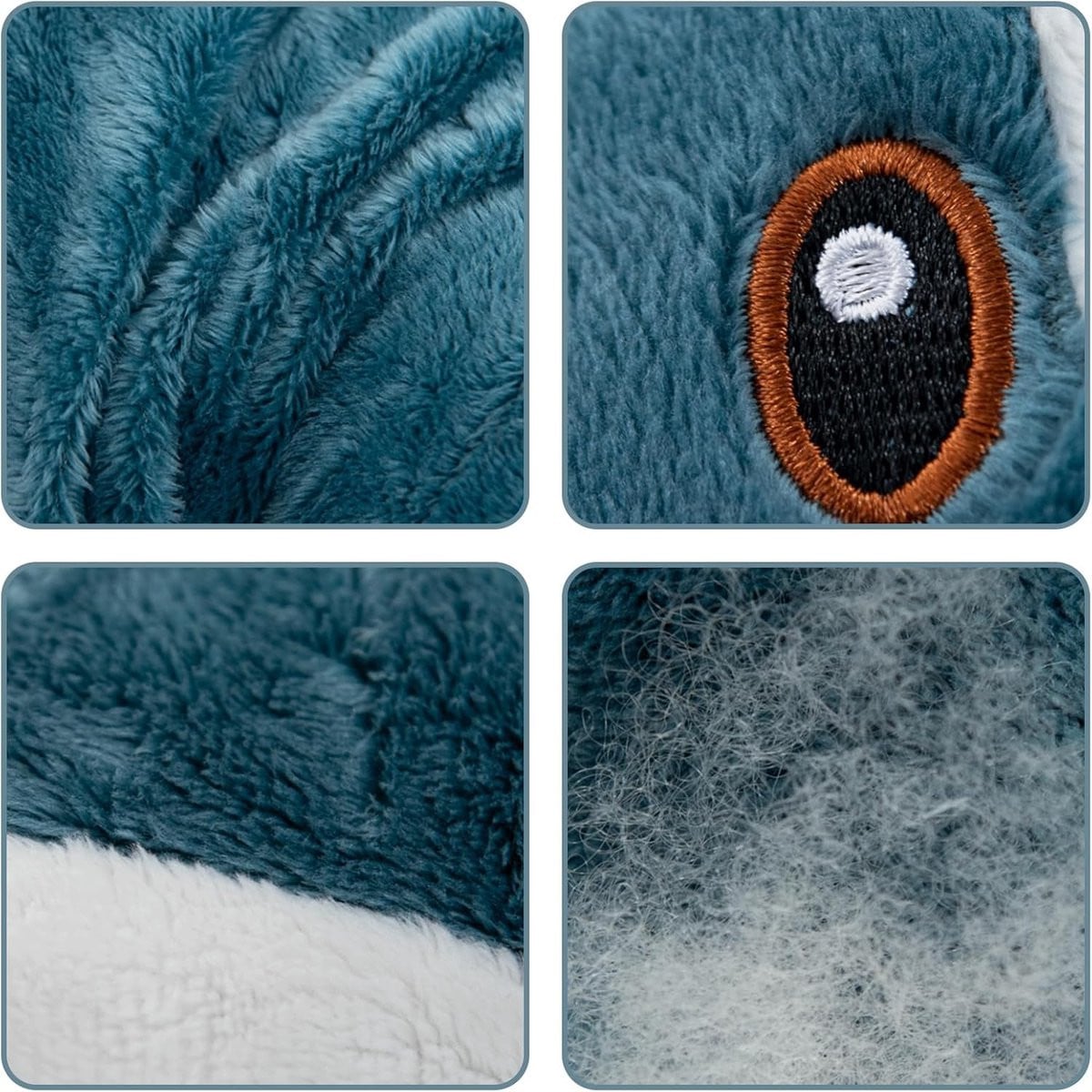 Blauw pluche haai-kussen voor kinderen, 28 cm